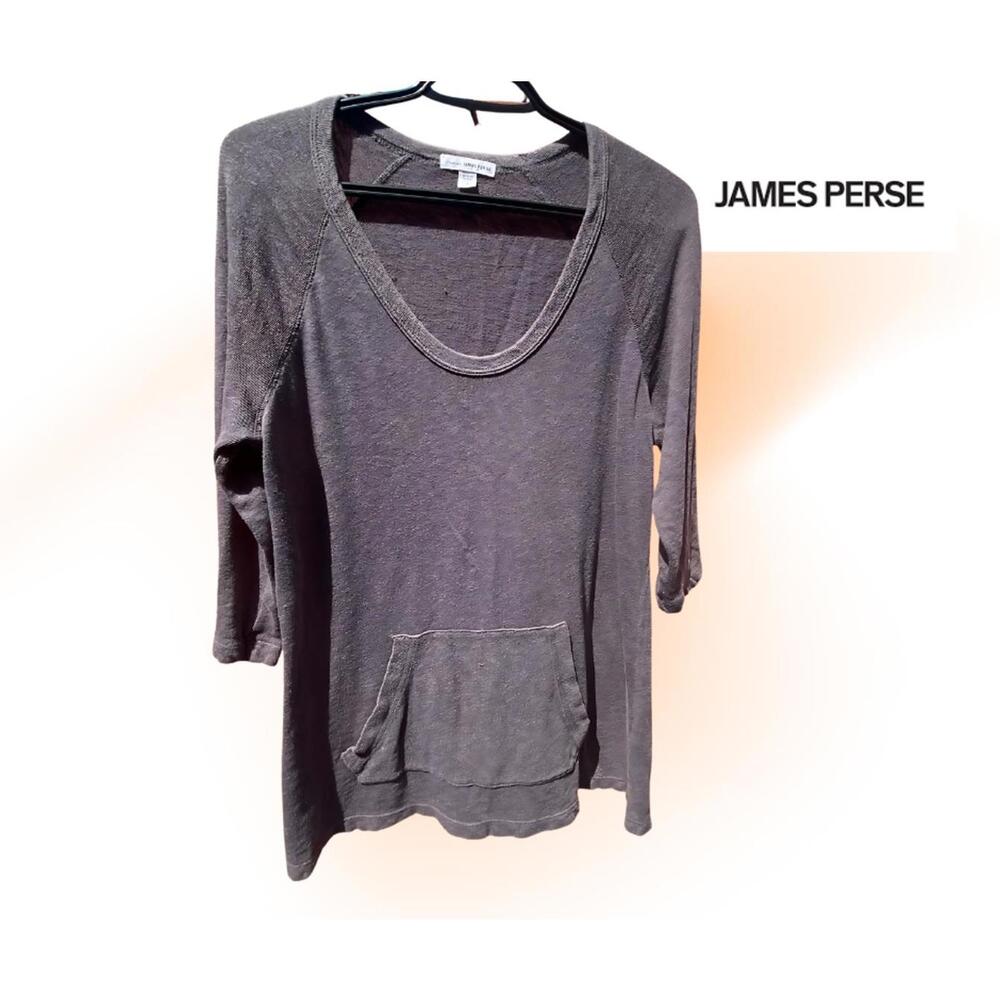 James Perse lightweight 3/4 sleeve v-neck hoodie sweatshirt with front pocket